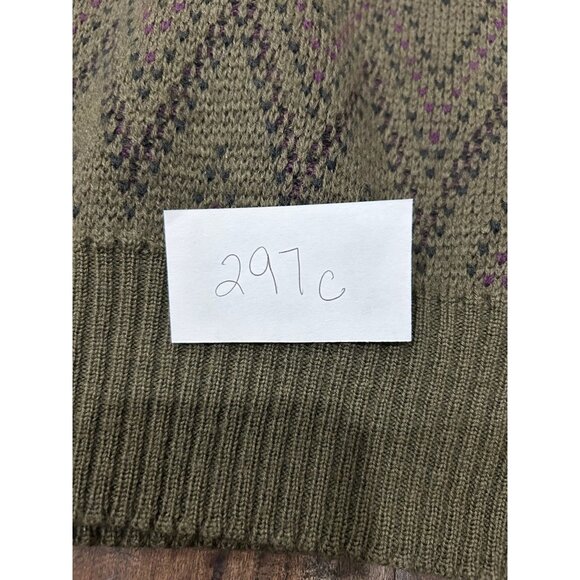 Chevron Patterned Olive Purple V-Neck Sweater Sz XL Made In Uruguay Merino Wool - Picture 8 of 9